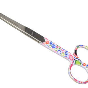 CISEAUX DROITS EN ACIER INOX - motif bulles - ronds/pointus - 14 cm