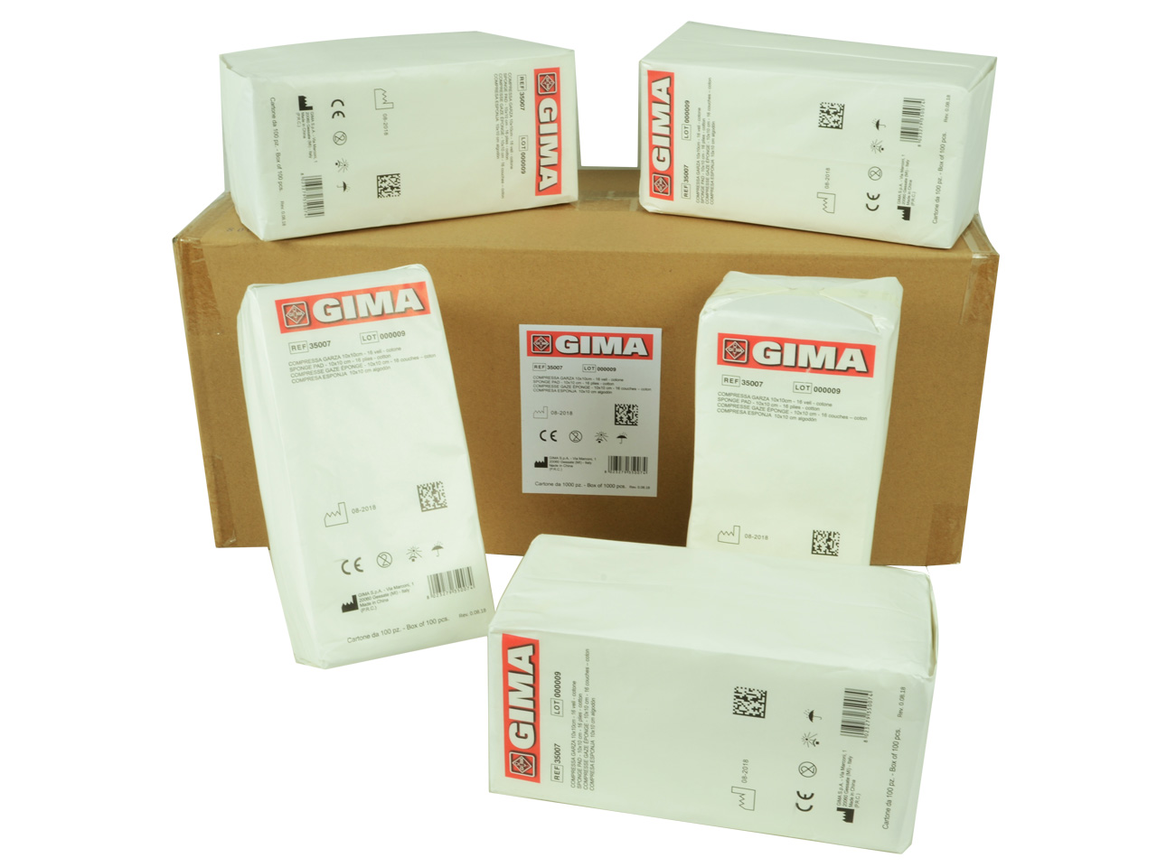 GAUZE PADS COTTON - 10x10 cm - 16 layers - 10 packs of 100