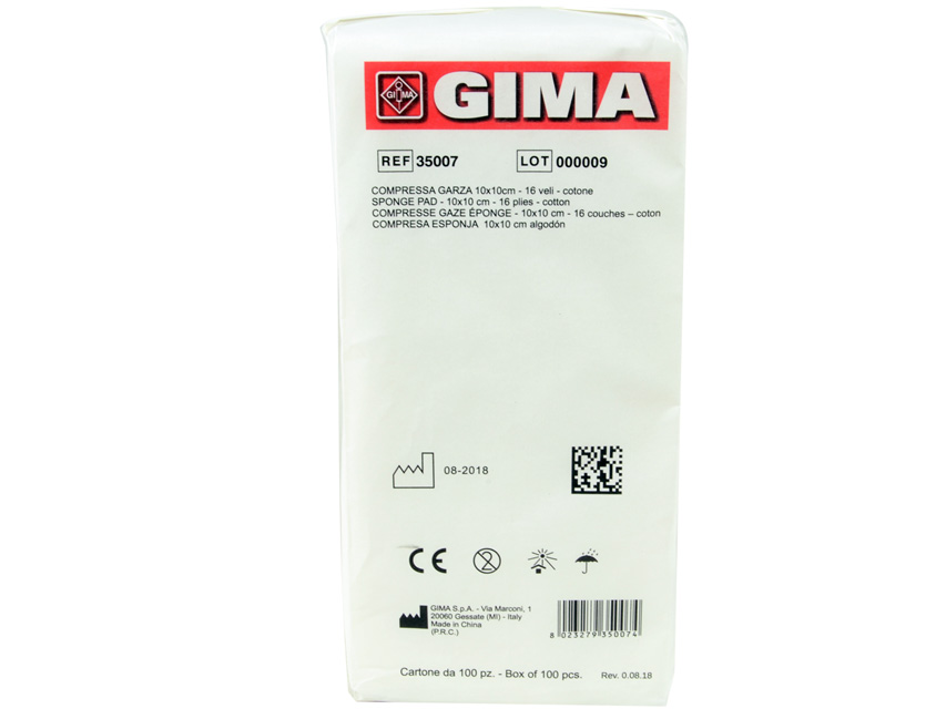 GAUZE PADS COTTON - 10x10 cm - 16 layers - 10 packs of 100