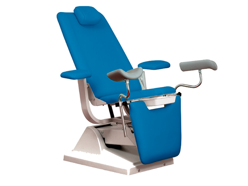 FAUTEUIL GYNÉCOLOGIQUE GYNEX avec support pour rouleau - bleu océan métalisé