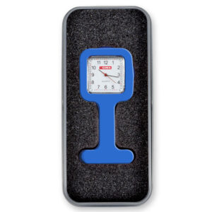 MONTRE INFIRMIÈRE EN SILICONE avec boîte en aluminium - carrée - bleue