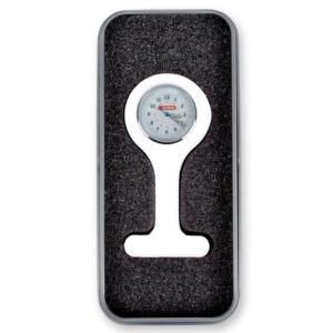 MONTRE INFIRMIÈRE EN SILICONE avec boîte en aluminium - ronde - blanche