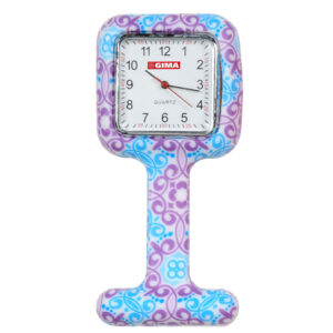 MONTRE INFIRMIÈRE EN SILICONE - carrée - mauve et bleu ciel