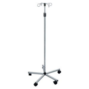 PIED À SÉRUM SUR CHARIOT 5 ROULETTES - acier inox - 4 crochets