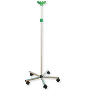 PIED À SÉRUM SUR CHARIOT 5 ROULETTES - inox - 4 crochets plastique