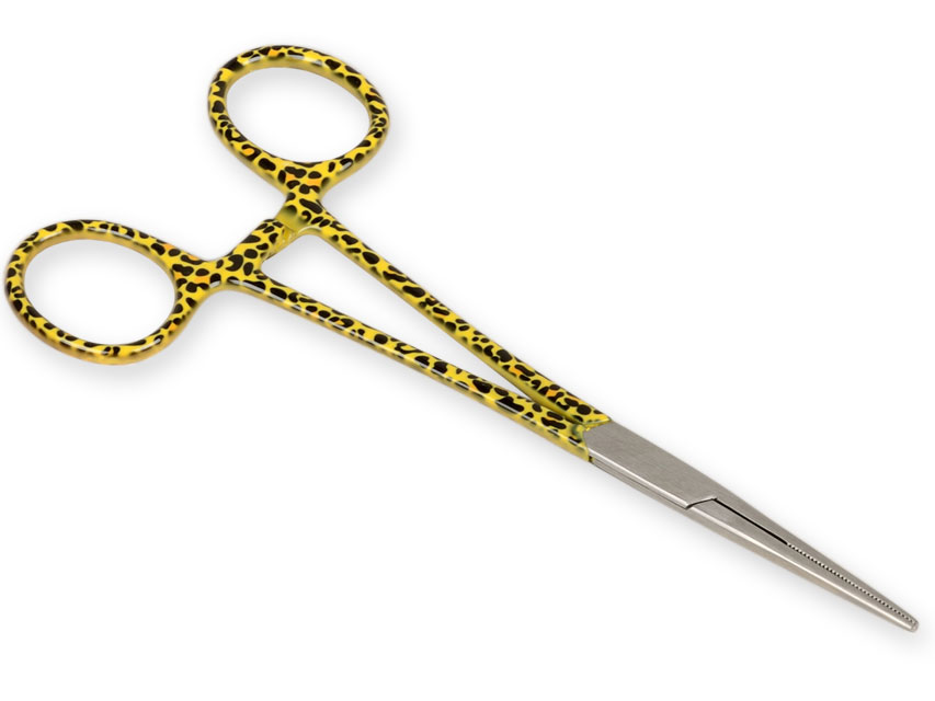 STRAIGHT STAINLESS STEEL HEMOSTATIC PLIERS - leopard pattern - 16 cm