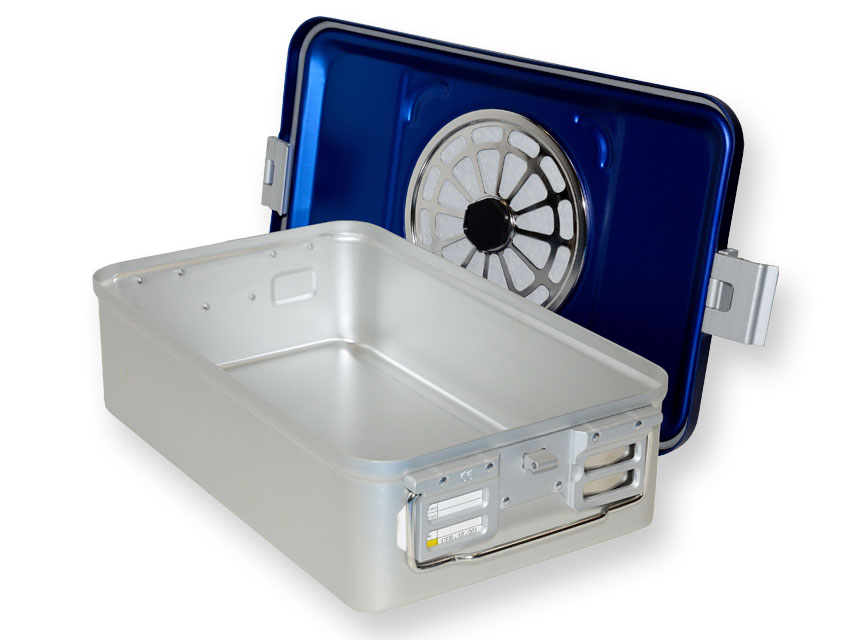 RÉCIPIENT AVEC FILTRE moyen h 135 mm - bleu - perforé