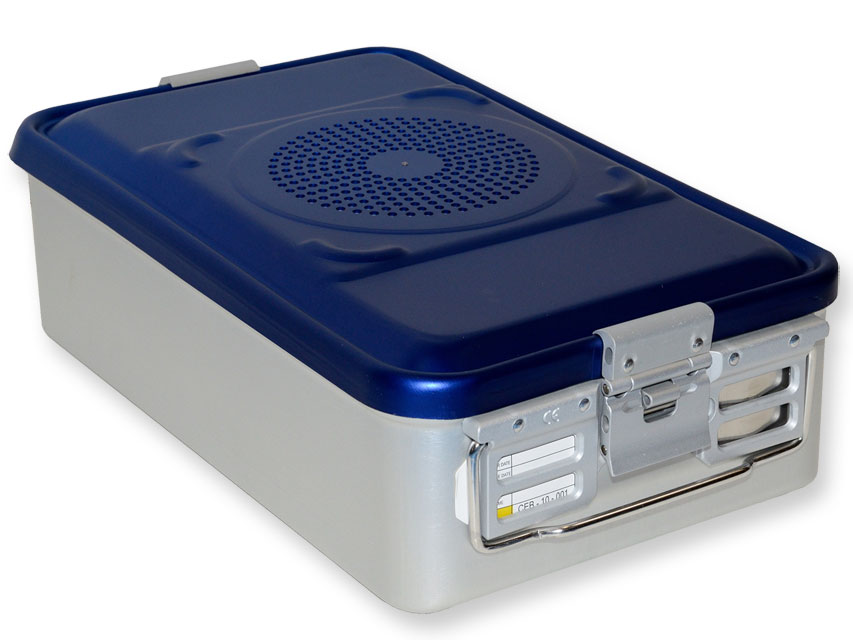 RÉCIPIENT AVEC FILTRE moyen h 135 mm - bleu - perforé