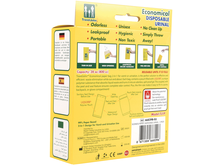 TRAVELJOHN 800cc JETABLE VOMITING BAG