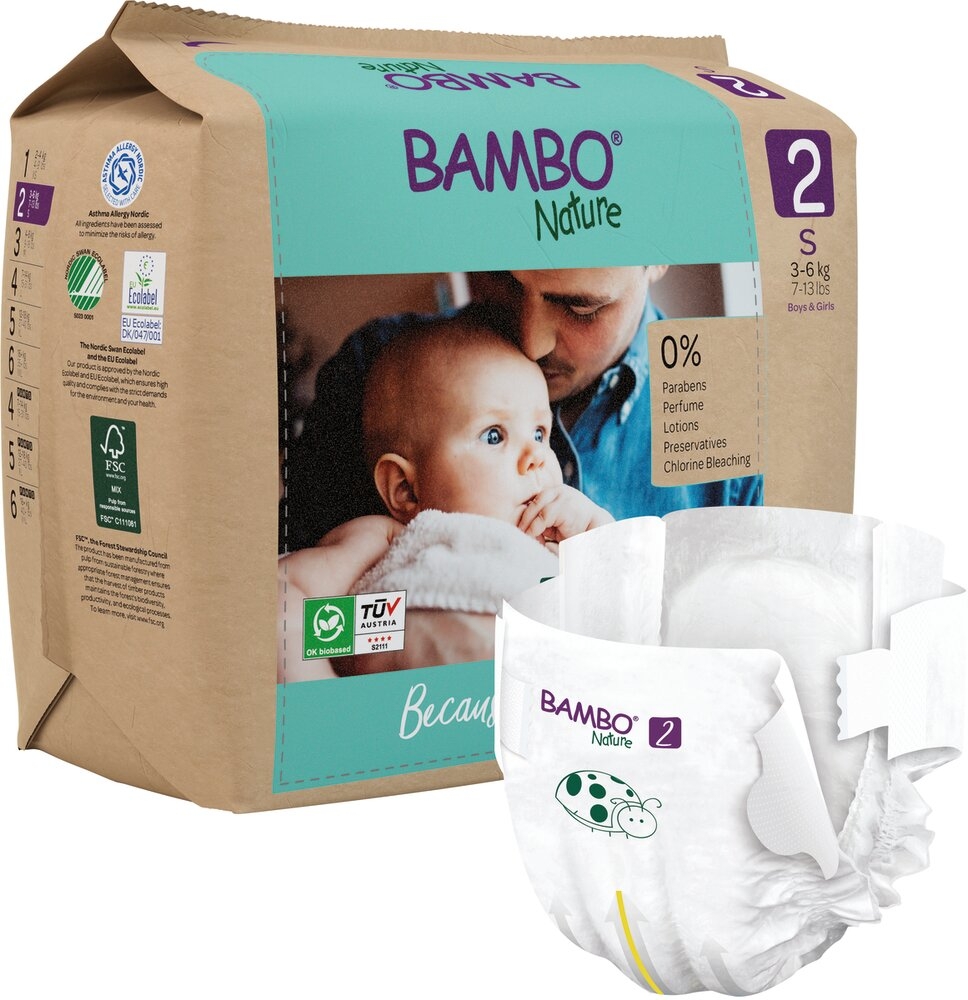 Couche Bébé Bambo® Nature 2 (3 - 6 kg) 6 sachets de 30