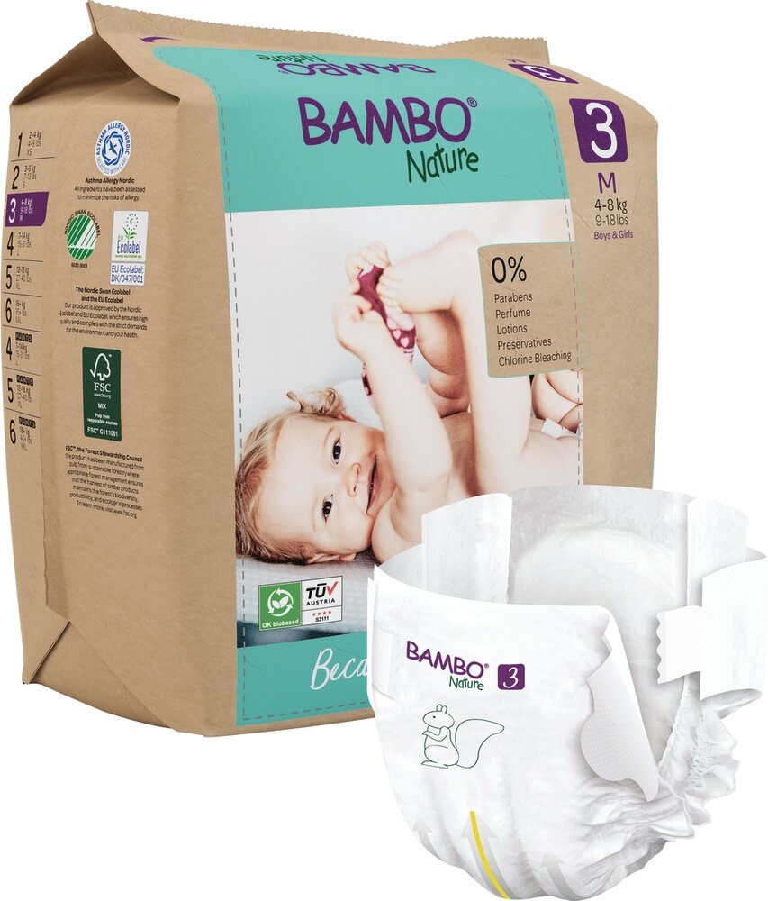 Couche Bébé Bambo® Nature 3 (4 - 8 kg) 6 sachets de 28