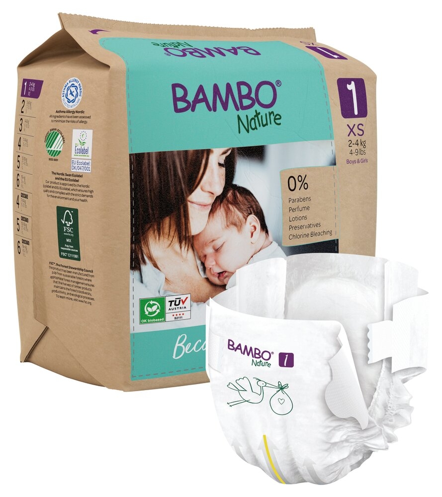 Couche Bébé Bambo® Nature 1 (2 à 4 kg) 6 sachets de 22