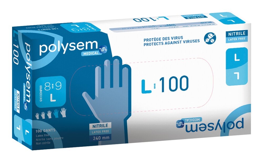 Gant d'Examen Nitrile Non Poudré Polysem.médical L - 8 9 1 boîte de 200
