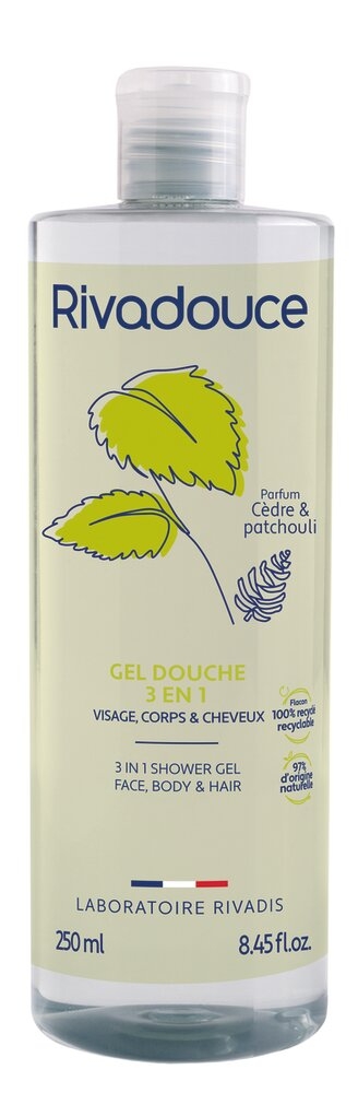 Gel Douche 3 en 1 Cèdre & Patchouli RIVADOUCE 1 flacon de 250 ml