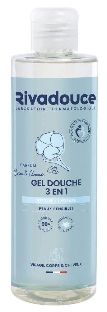 Gel Douche 3 en 1 Coton & Amande RIVADOUCE 1 flacon de 250 ml