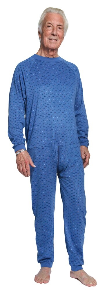 Grenouillère Mixte Manches & Jambes Longues BLEU MOTIF Interlock - Col rond 6 - 3XL