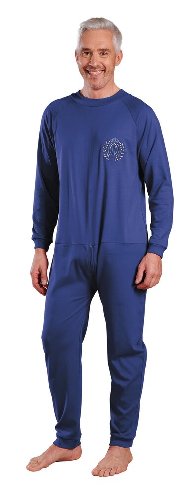 Grenouillère Mixte Manches & Jambes Longues MARINE Interlock - Col rond 6 - 3XL