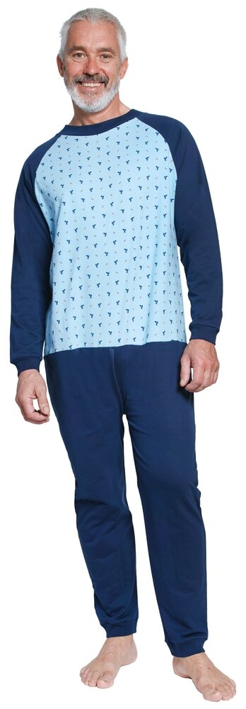 Grenouillère Mixte Manches & Jambes Longues MARINE MOTIF Interlock gratté - Col rond 6 - 3XL