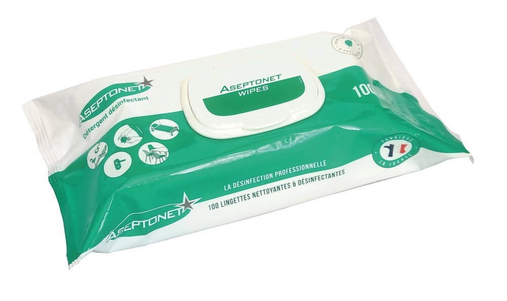 Lingettes Aseptonet L. 200 x l. 180 mm 1 flowpack de 100 lingettes