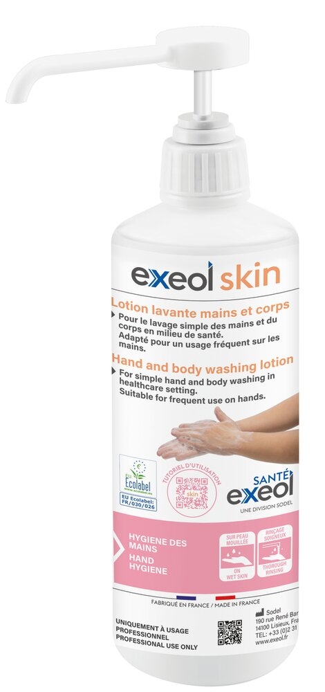Lotion Lavante Mains et Corps EXEOL Skin 1 flacon pompe de 500 ml