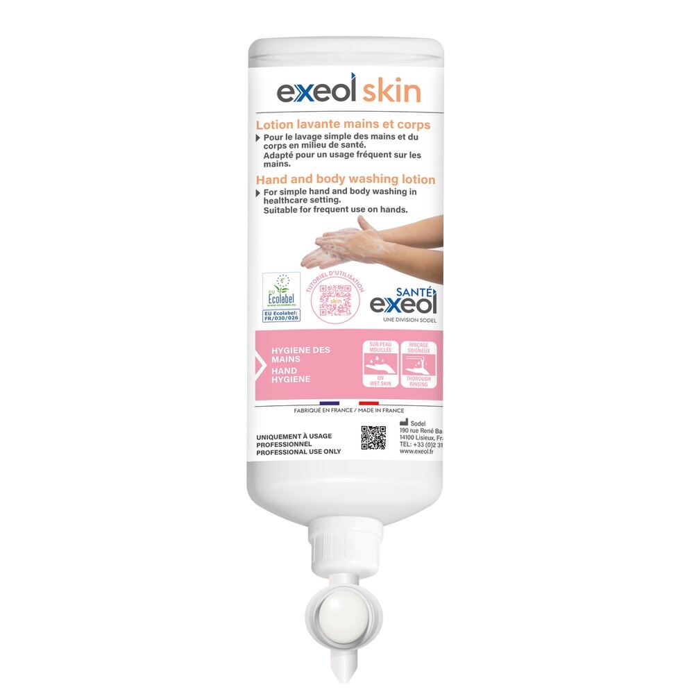 Lotion Lavante Mains et Corps EXEOL Skin 1 flacon Airless de 1 L