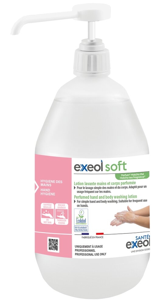 Lotion Lavante Mains et Corps Parfumée EXEOL Soft 1 flacon pompe de 1 L