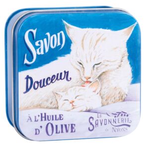Savon Boîte Métal Rose Motif chat blanc