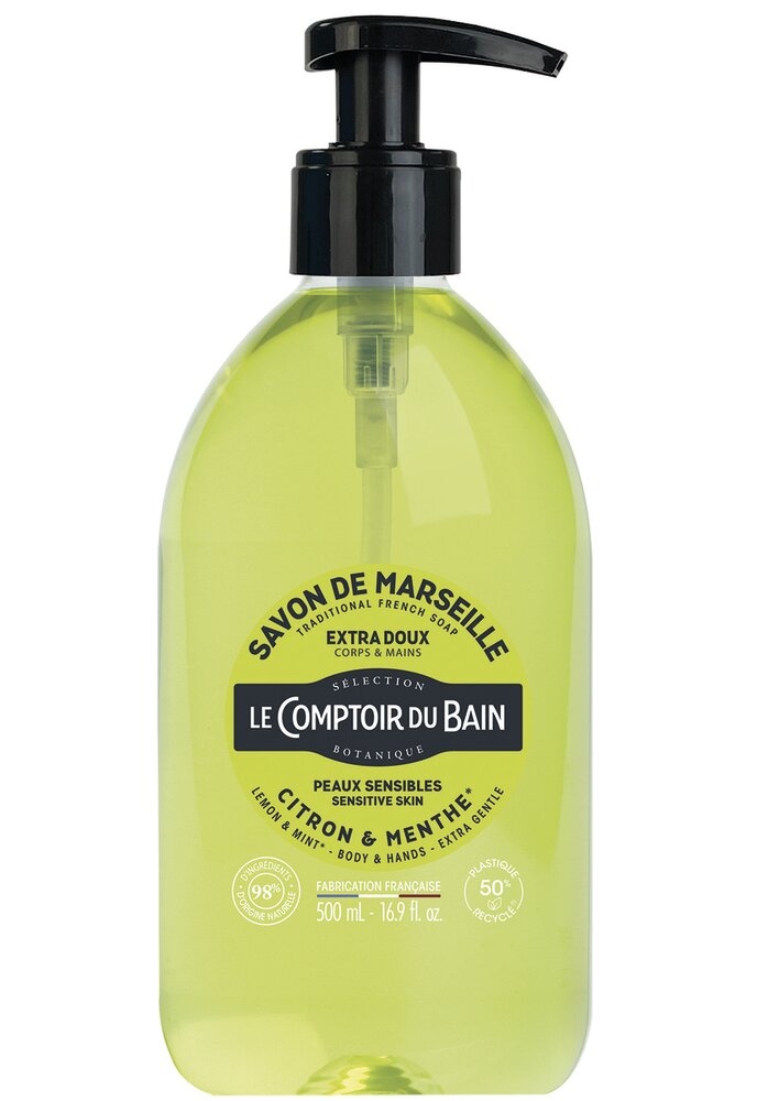 Savon de Marseille LE COMPTOIR DU BAIN Citron menthe 1 flacon pompe de 1 L