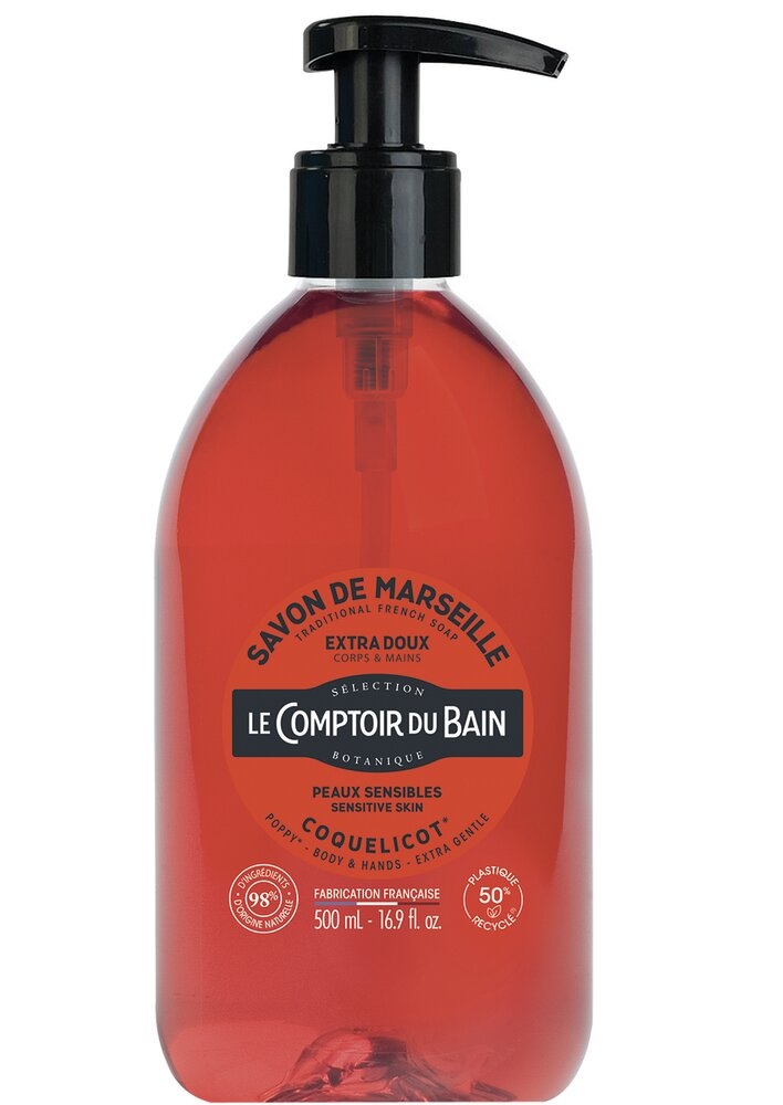 Savon de Marseille LE COMPTOIR DU BAIN Coquelicot 1 flacon pompe de 1 L