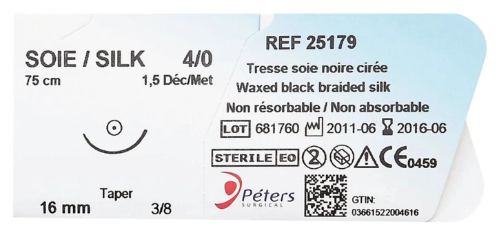 Suture Soie Noire L aiguille 20 mm - T - DEC 3 - COM 20