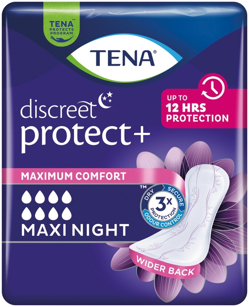 TENA Discreet Discreet Protect+ Maxi Night - 8 gouttes 6 sachets de 12